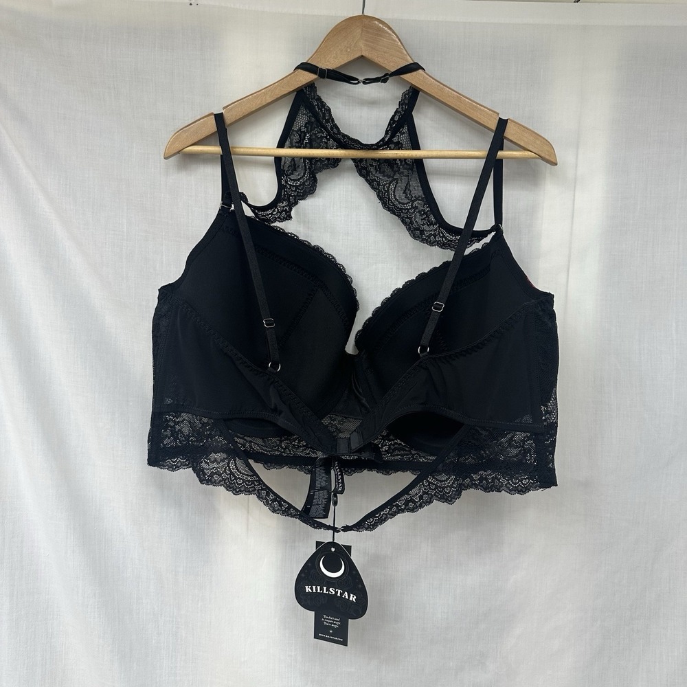 New Killstar Mercy Bra 4XL Blood Red Velvet Black Lace Gothic Sexy Halter - Picture 7 of 15